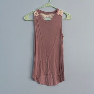 Chloe K Mauve Tank Top with Lace Accents